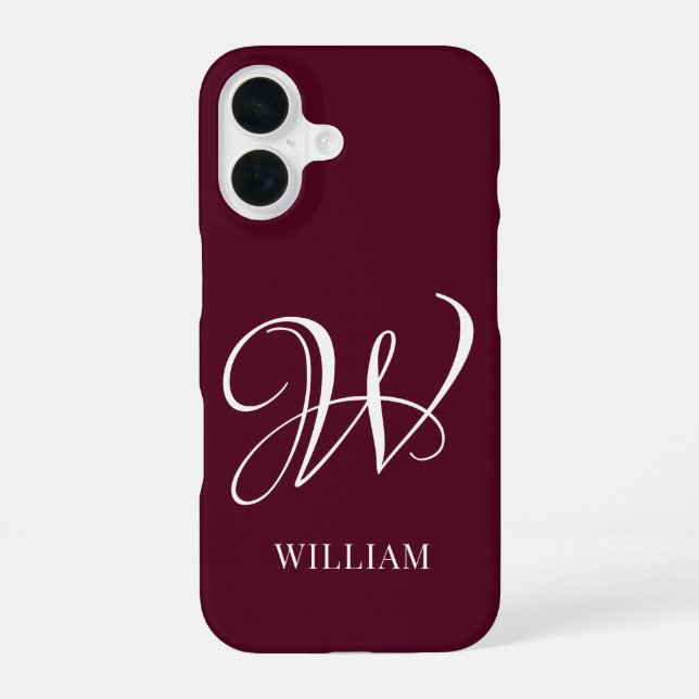 Initial Personalized Elegant Burgundy Monogram  Iphone Case (Back)