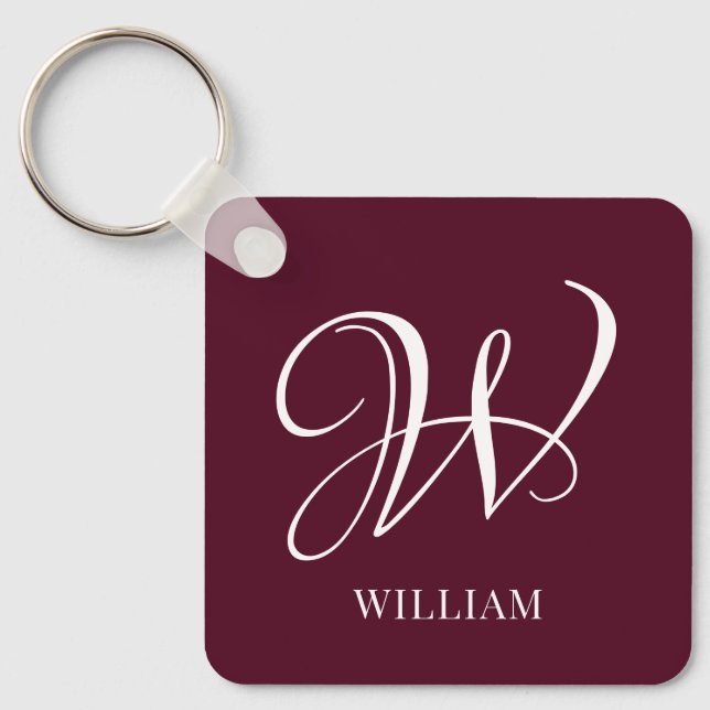 Initial Personalized Elegant Burgundy Monogram  Keychain (Front)