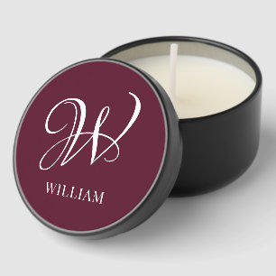 Initial Personalized Elegant Burgundy Monogram Mini Candle Favors