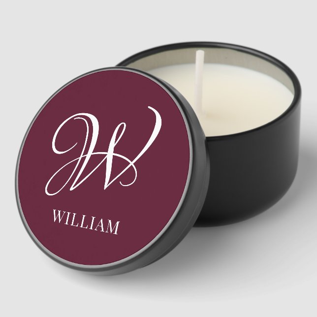 Initial Personalized Elegant Burgundy Monogram  Mini Candle Favors (Corner)