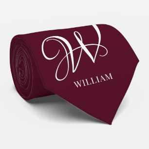 Initial Personalized Elegant Burgundy Monogram Neck Tie