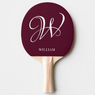 Initial Personalized Elegant Burgundy Monogram Ping Pong Paddle
