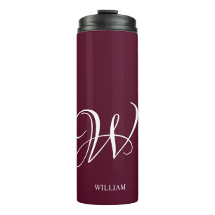 Initial Personalized Elegant Burgundy Monogram Thermal Tumbler