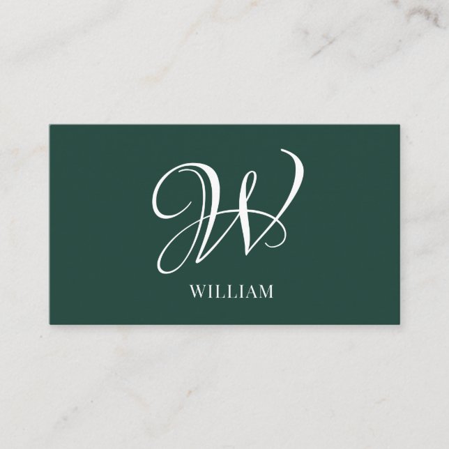 Initial Personalized Elegant Emerald Monogram  Business Card (Front)
