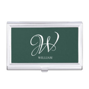 Initial Personalized Elegant Emerald Monogram Business Card Case