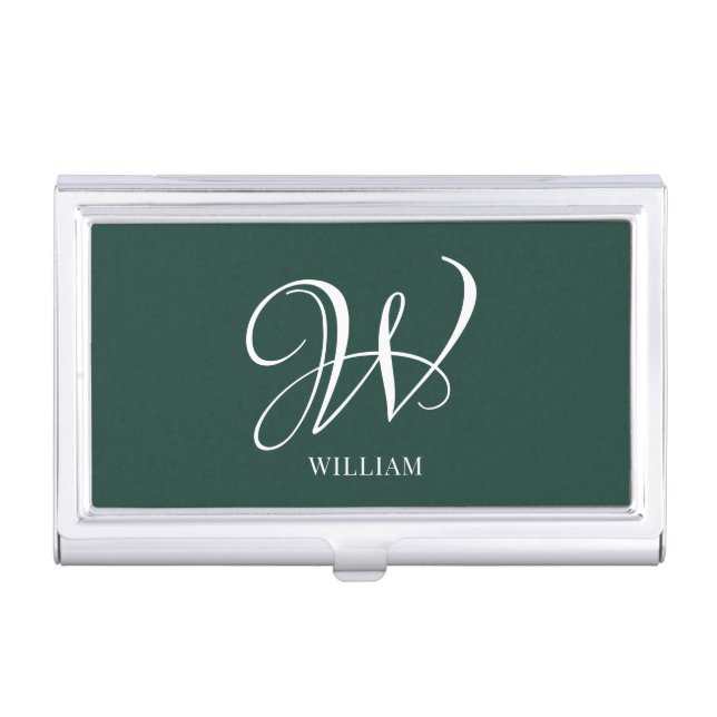 Initial Personalized Elegant Emerald Monogram  Business Card Case (Front)