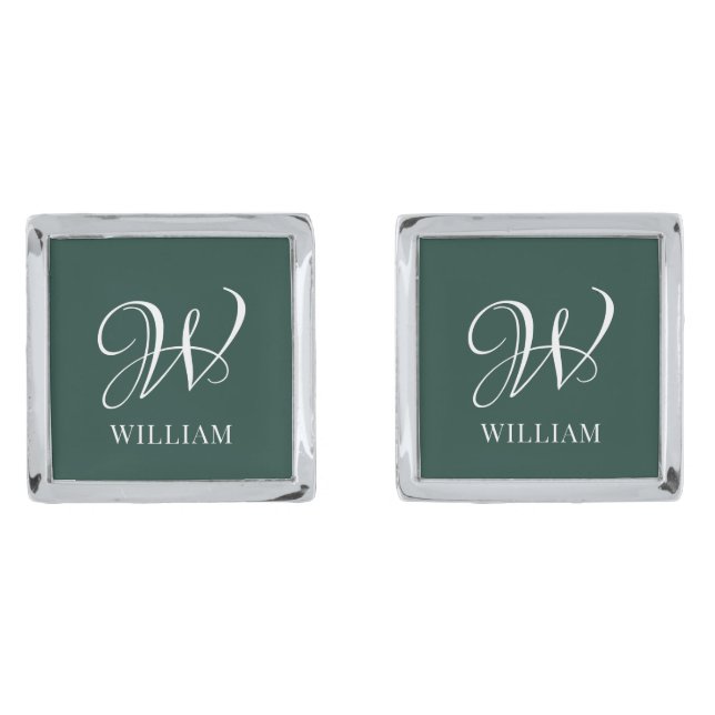Initial Personalized Elegant Emerald Monogram  Cufflinks (Front)