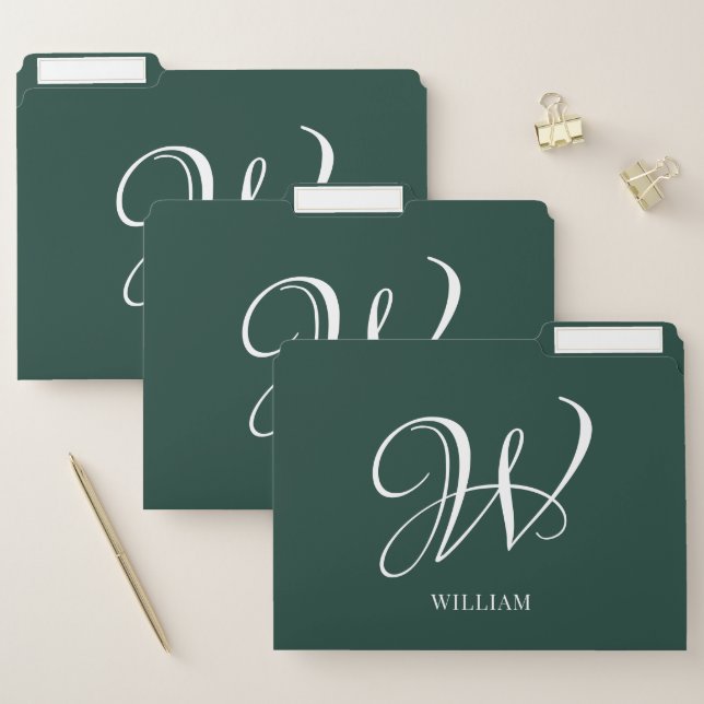 Initial Personalized Elegant Emerald Monogram  File Folder (Set)