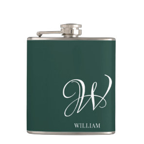 Initial Personalized Elegant Emerald Monogram  Flask