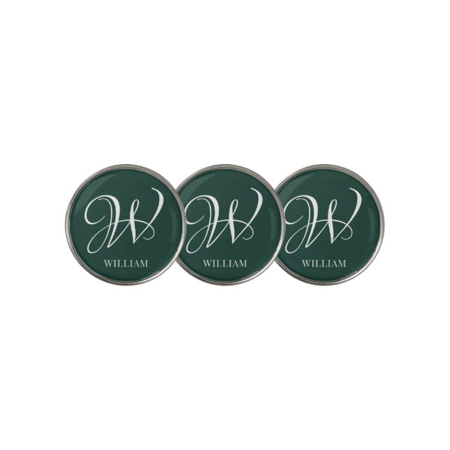 Initial Personalized Elegant Emerald Monogram  Golf Ball Marker (3 Up)