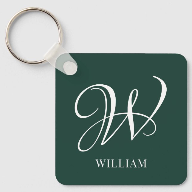 Initial Personalized Elegant Emerald Monogram  Keychain (Front)