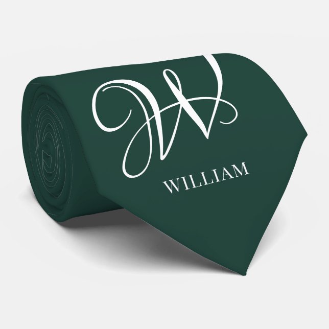 Initial Personalized Elegant Emerald Monogram  Neck Tie (Rolled)