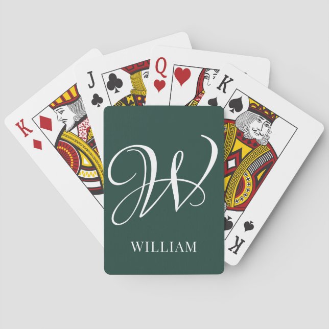 Initial Personalized Elegant Emerald Monogram  Poker Cards (Back)