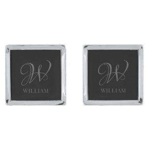 Initial Personalized Elegant Grey Monogram  Cufflinks