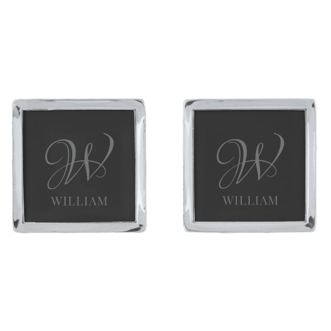 Initial Personalized Elegant Grey Monogram  Cufflinks (Front)