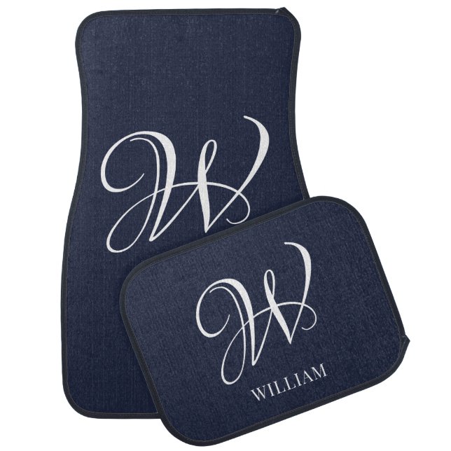 Initial Personalized Elegant Navy Blue Monogram  Car Floor Mat (Set)