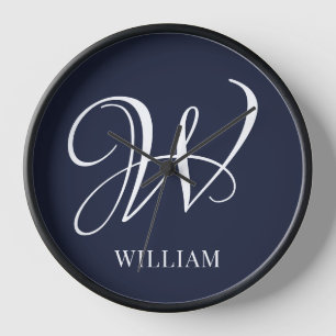 Initial Personalized Elegant Navy Blue Monogram  Clock