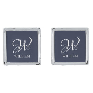 Initial Personalized Elegant Navy Blue Monogram Cufflinks