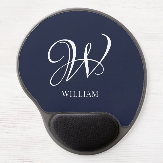 Initial Personalized Elegant Navy Blue Monogram  Gel Mouse Pad (Front)