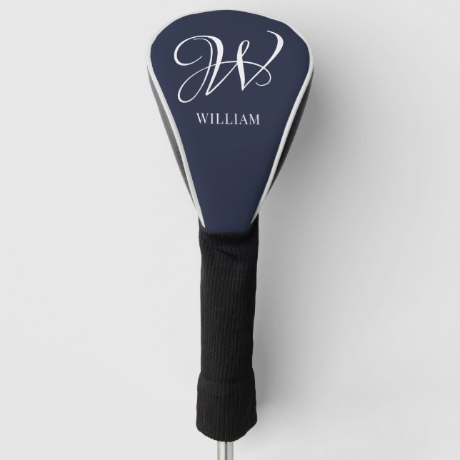 Initial Personalized Elegant Navy Blue Monogram  Golf Head Cover (Front)