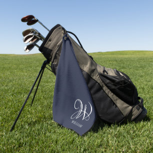 Initial Personalized Elegant Navy Blue Monogram Golf Towel