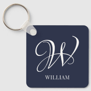 Initial Personalized Elegant Navy Blue Monogram Keychain