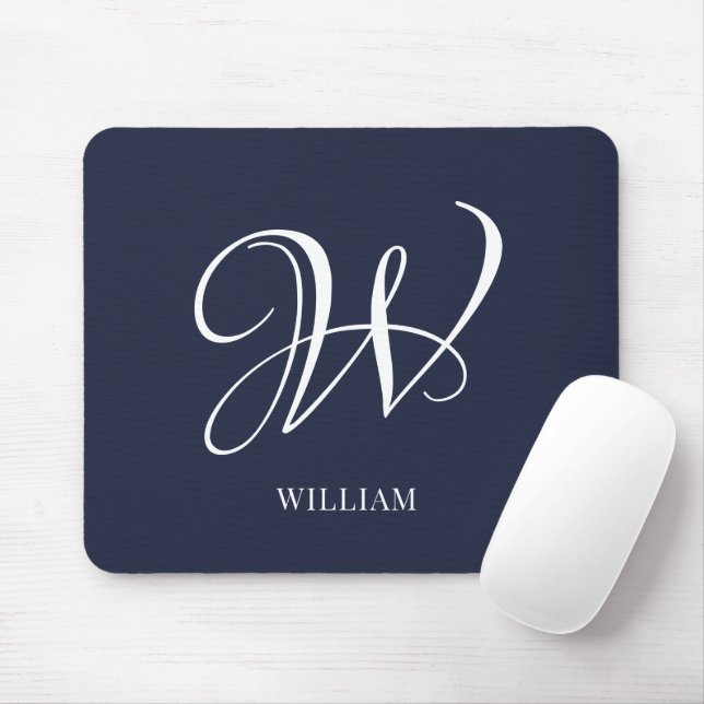 Initial Personalized Elegant Navy Blue Monogram  Mouse Pad (With Mouse)