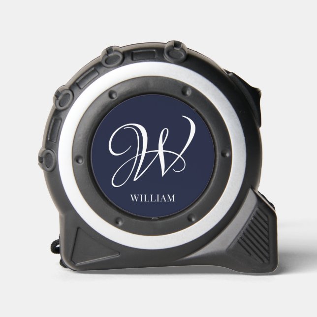 Initial Personalized Elegant Navy Blue Monogram  Tape Measure (Front)