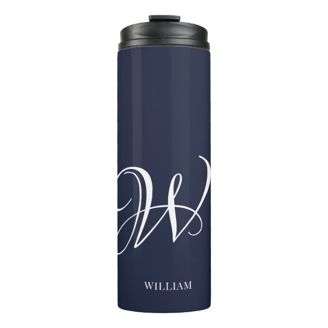 Initial Personalized Elegant Navy Blue Monogram  Thermal Tumbler (Front)