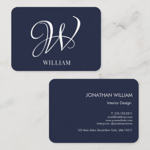 Initial Personalized Elegant Navy BlueMonogram Business Card