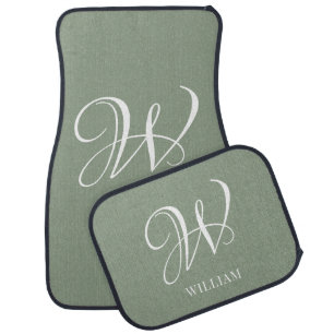 Initial Personalized Elegant Sage Green Monogram Car Floor Mat