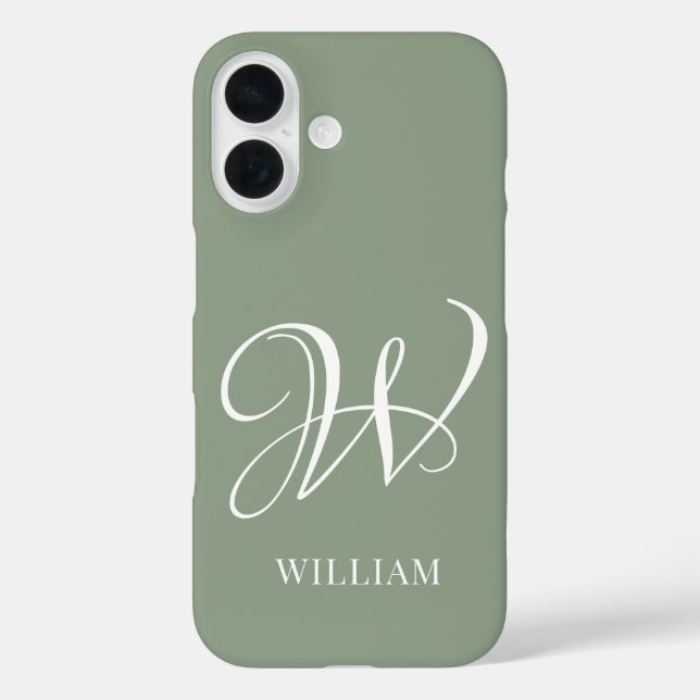Initial Personalized Elegant Sage Green Monogram  Case-Mate iPhone Case (Back)