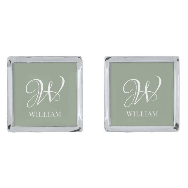 Initial Personalized Elegant Sage Green Monogram  Cufflinks (Front)