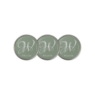 Initial Personalized Elegant Sage Green Monogram  Golf Ball Marker