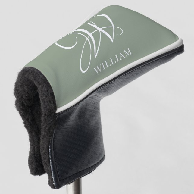 Initial Personalized Elegant Sage Green Monogram  Golf Head Cover (3/4 Front)