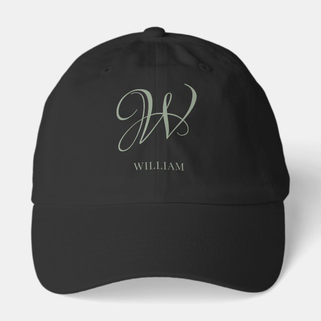Initial Personalized Elegant Sage Green Monogram  Hat (Front)