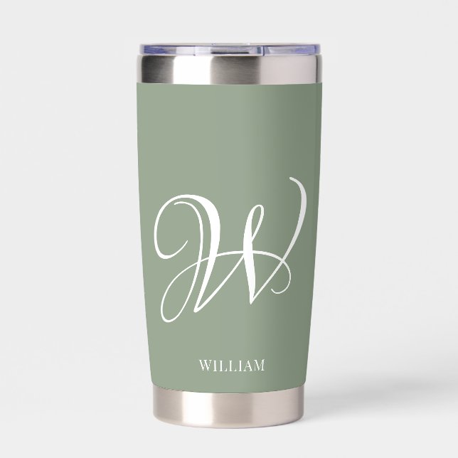 Initial Personalized Elegant Sage Green Monogram  Insulated Tumbler (Front)