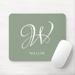 Initial Personalized Elegant Sage Green Monogram Mouse Pad
