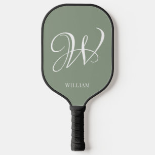 Initial Personalized Elegant Sage Green Monogram Pickleball Paddle