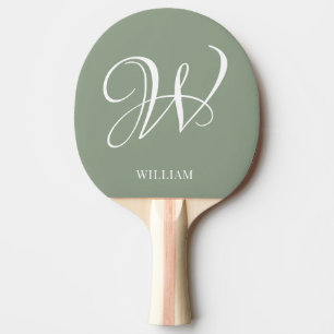 Initial Personalized Elegant Sage Green Monogram Ping Pong Paddle