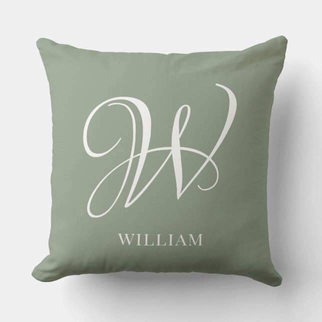 Initial Personalized Elegant Sage Green Monogram  Throw Pillow (Front)