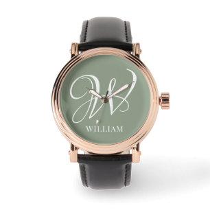 Initial Personalized Elegant Sage Green Monogram Watch