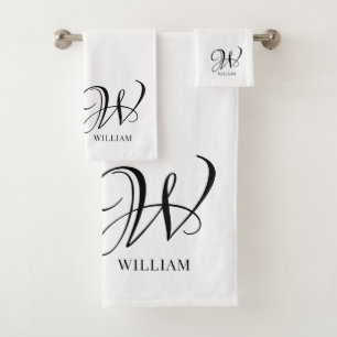 Initial Personalized Elegant White Monogram Bath Towel Set