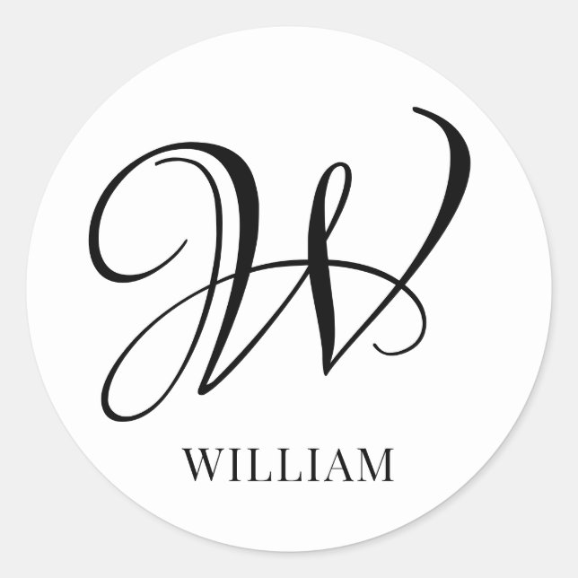 Initial Personalized Elegant White Monogram  Classic Round Sticker (Front)