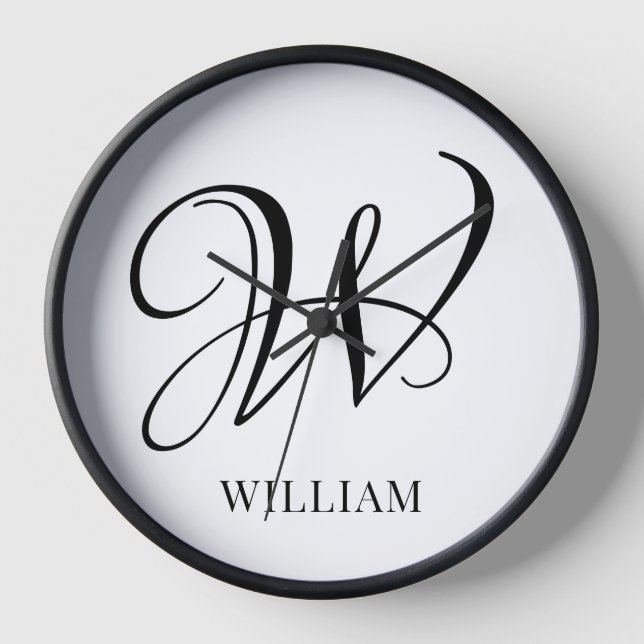Initial Personalized Elegant White Monogram  Clock (Front)