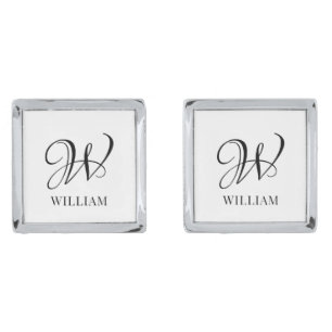 Initial Personalized Elegant White Monogram Cufflinks