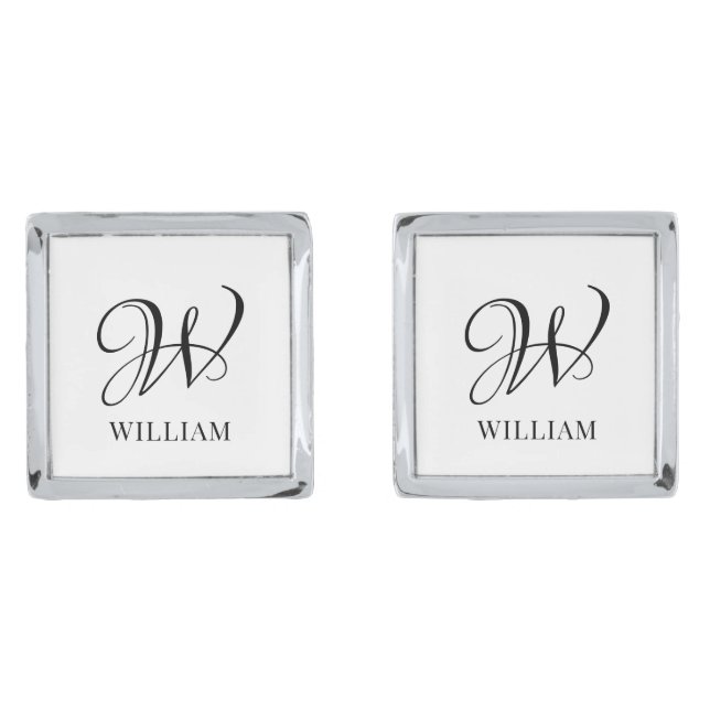 Initial Personalized Elegant White Monogram  Cufflinks (Front)