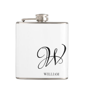 Initial Personalized Elegant White Monogram  Flask