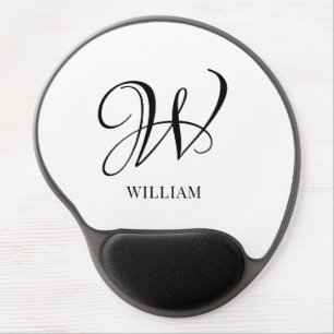 Initial Personalized Elegant White Monogram Gel Mouse Pad