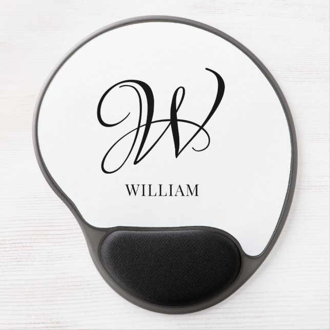 Initial Personalized Elegant White Monogram  Gel Mouse Pad (Front)